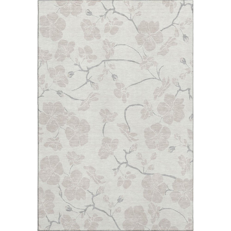 5' X 8' Ivory And Beige Floral Washable Area Rug With UV Protection