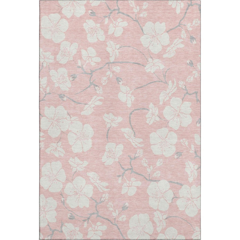 10' X 14' Pink And Ivory Floral Washable Area Rug With UV Protection