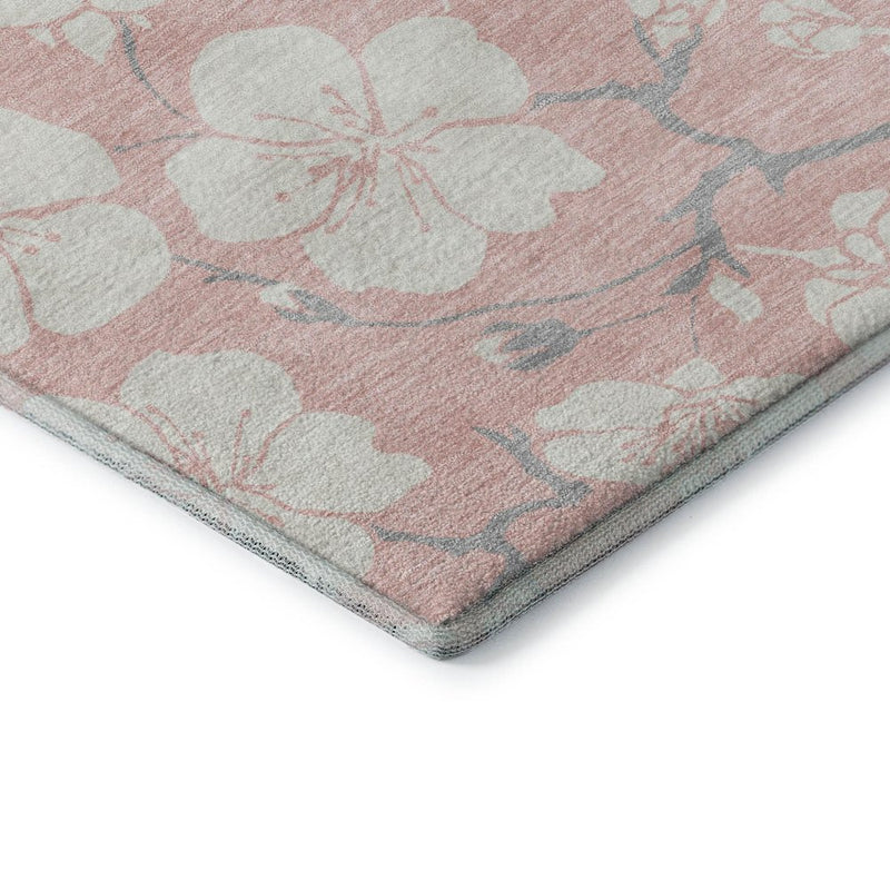 10' X 14' Pink And Ivory Floral Washable Area Rug With UV Protection