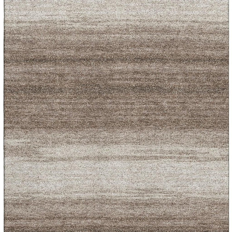 8' X 10' Brown And Ivory Striped Washable Area Rug With UV Protection