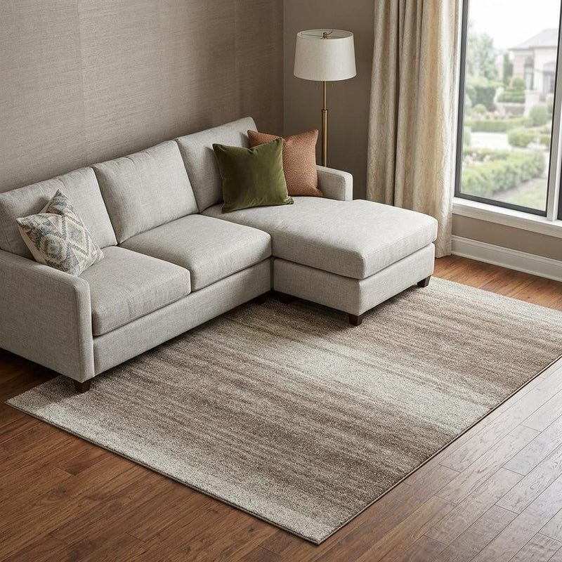 10' X 14' Brown And Ivory Striped Washable Area Rug With UV Protection