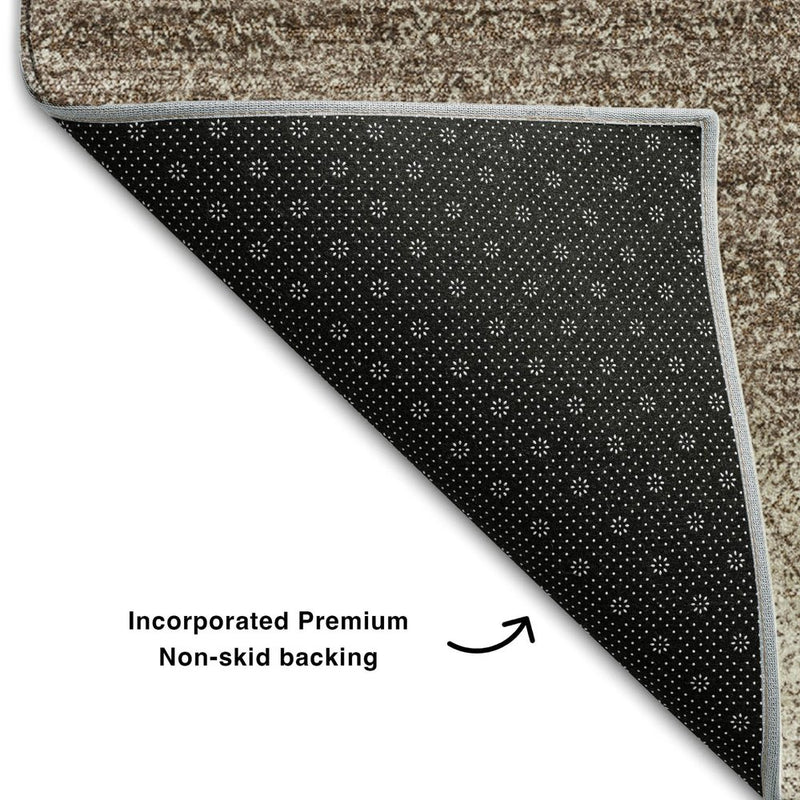 10' X 14' Brown And Ivory Striped Washable Area Rug With UV Protection