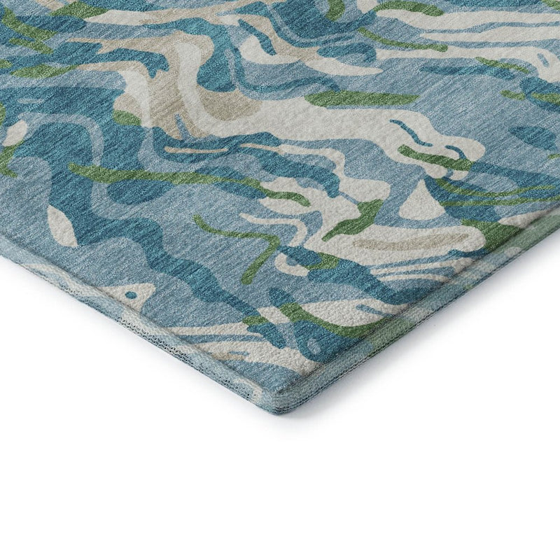 10' X 14' Teal Green And Ivory Abstract Washable Area Rug With UV Protection