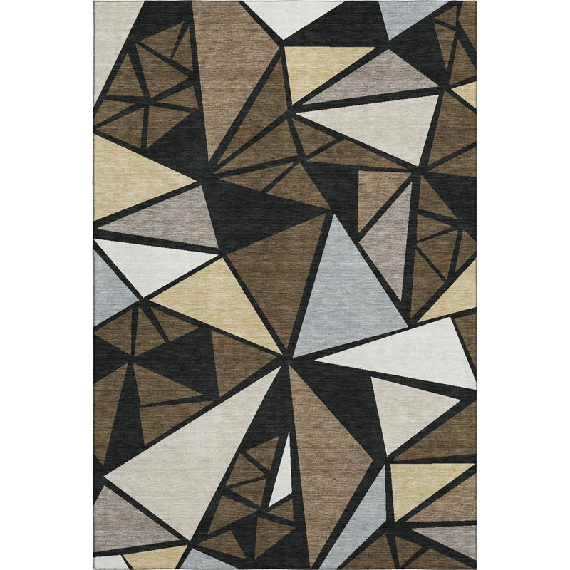 9' X 12' Brown Black And Ivory Geometric Washable Area Rug With UV Protection