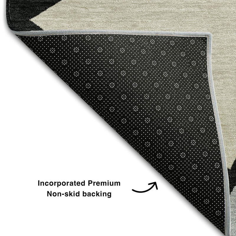9' X 12' Brown Black And Ivory Geometric Washable Area Rug With UV Protection