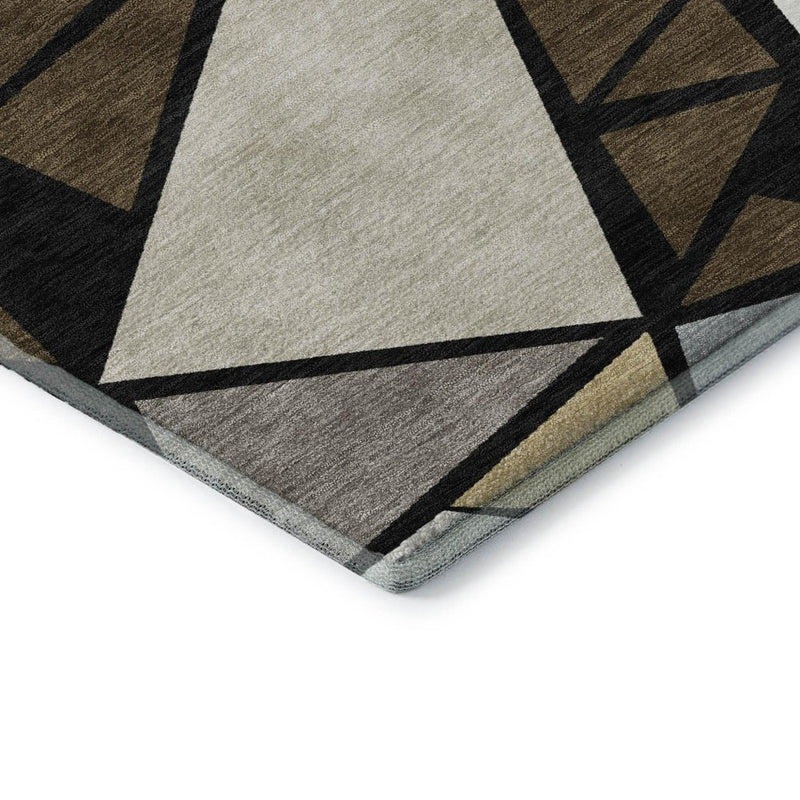 9' X 12' Brown Black And Ivory Geometric Washable Area Rug With UV Protection