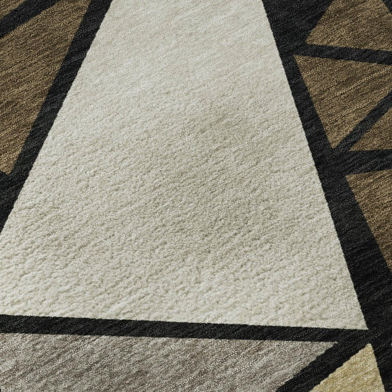 9' X 12' Brown Black And Ivory Geometric Washable Area Rug With UV Protection