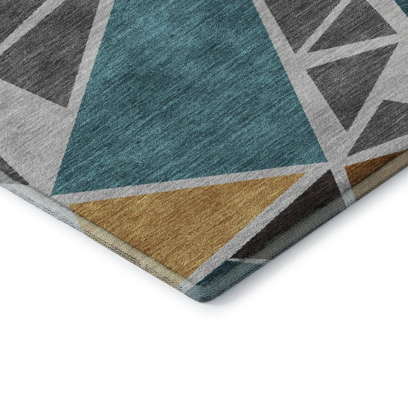 9' X 12' Gray Teal And Copper Geometric Washable Area Rug With UV Protection