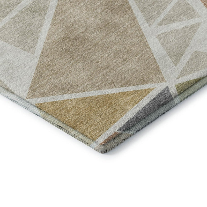 8' X 10' Ivory Gold And Green Geometric Washable Area Rug With UV Protection