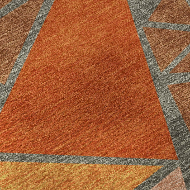 8' Rust Orange And Salmon Geometric Washable Round Rug With UV Protection