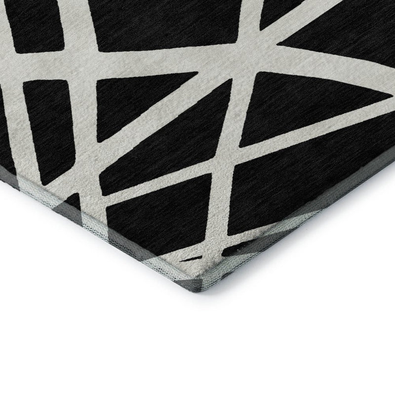 10' X 14' Black And Ivory Geometric Washable Area Rug With UV Protection