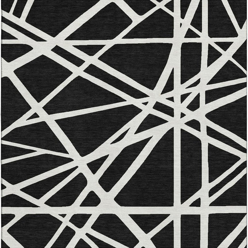 10' X 14' Black And Ivory Geometric Washable Area Rug With UV Protection