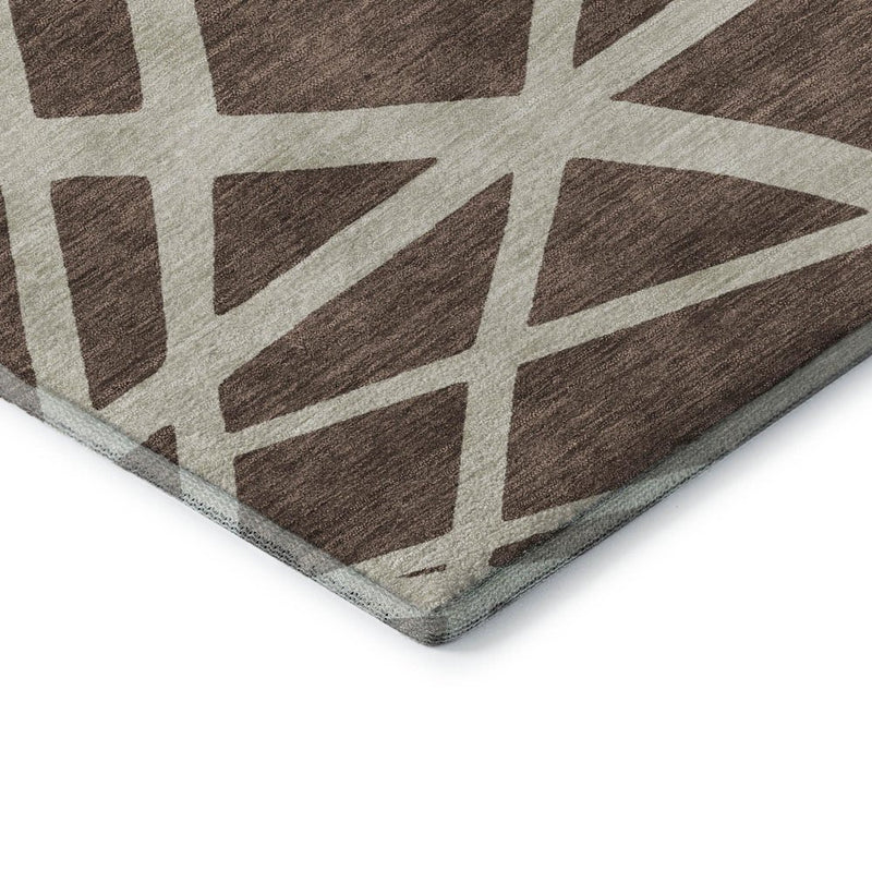 10' X 14' Brown And Ivory Geometric Washable Area Rug With UV Protection