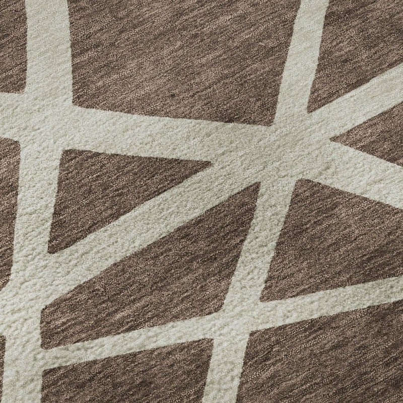 10' X 14' Brown And Ivory Geometric Washable Area Rug With UV Protection