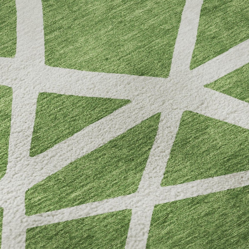 8' X 10' Green And Ivory Geometric Washable Area Rug With UV Protection