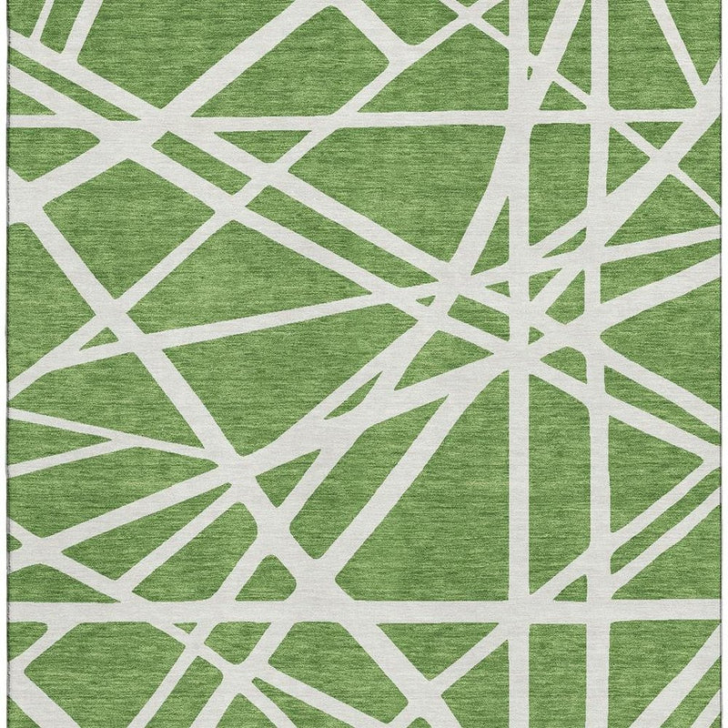 8' X 10' Green And Ivory Geometric Washable Area Rug With UV Protection