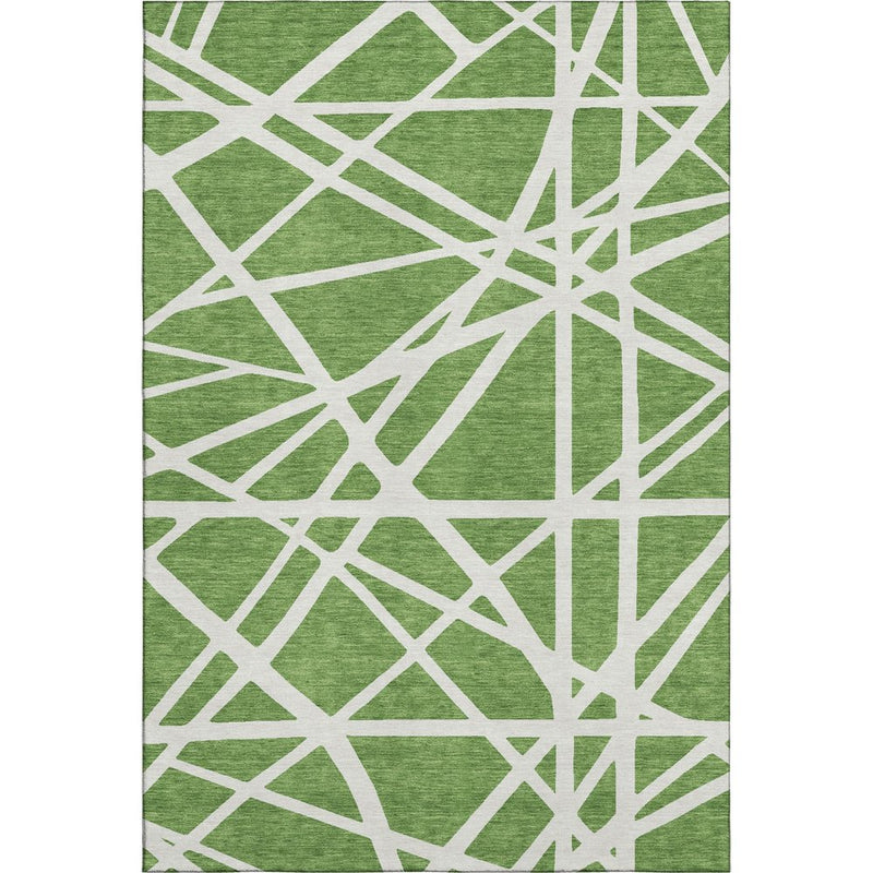 9' X 12' Green And Ivory Geometric Washable Area Rug With UV Protection