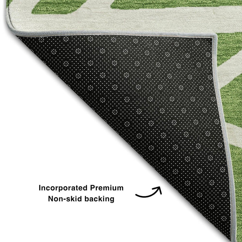 10' X 14' Green And Ivory Geometric Washable Area Rug With UV Protection