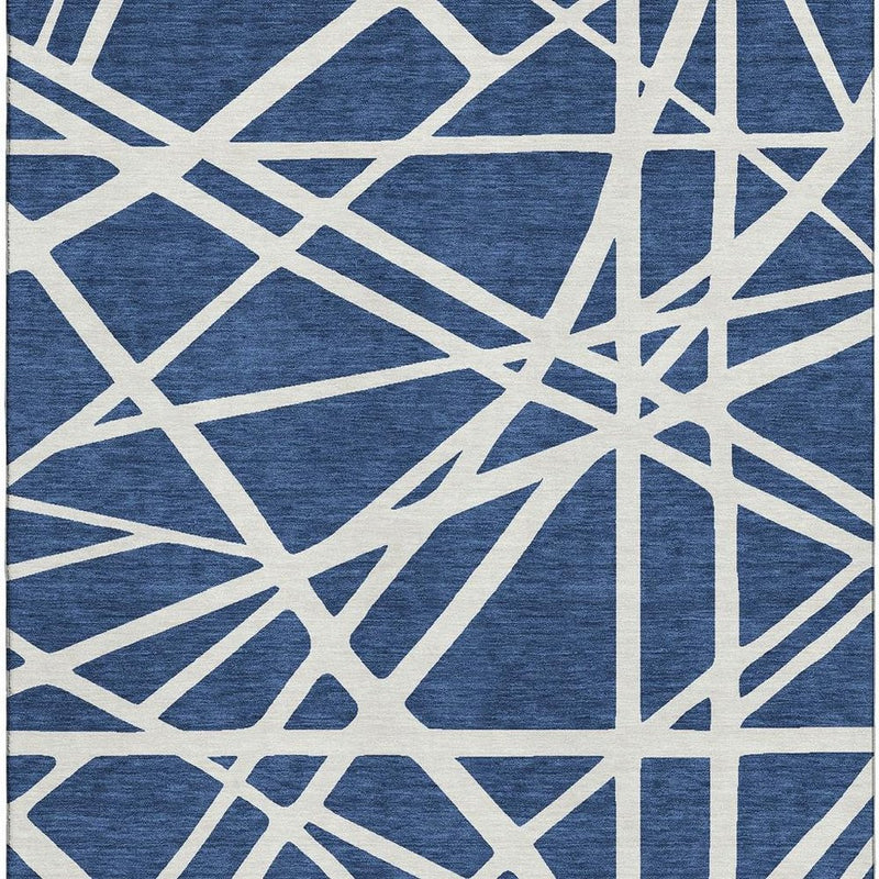 10' X 14' Navy Blue And Ivory Geometric Washable Area Rug With UV Protection