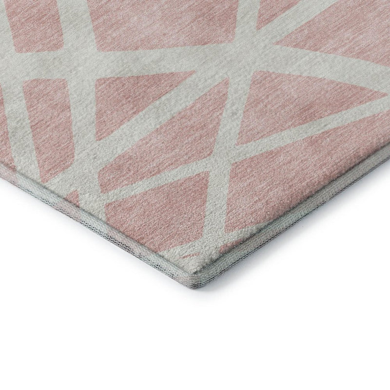 10' X 14' Pink And Ivory Geometric Washable Area Rug With UV Protection