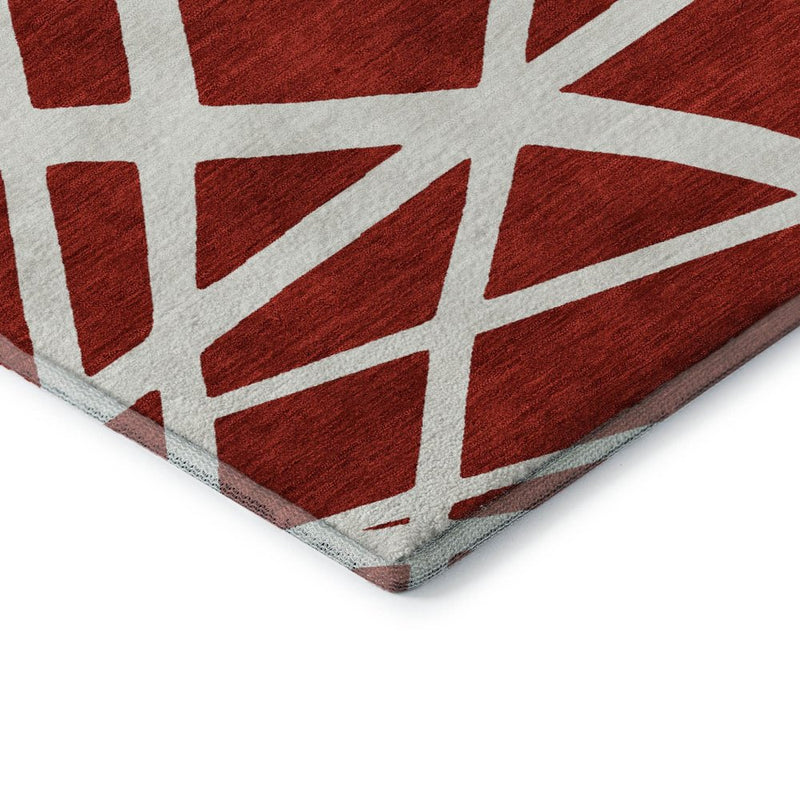 9' X 12' Red And Ivory Geometric Washable Area Rug With UV Protection