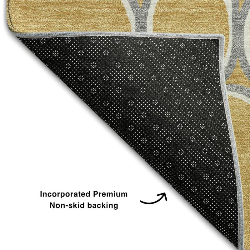 5' X 8' Gold Ivory And Gray Geometric Washable Area Rug With UV Protection