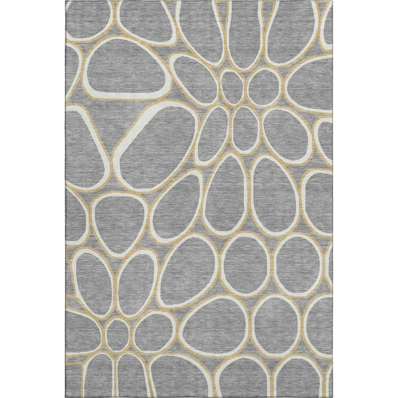5' X 8' Gray Ivory And Gold Geometric Washable Area Rug With UV Protection