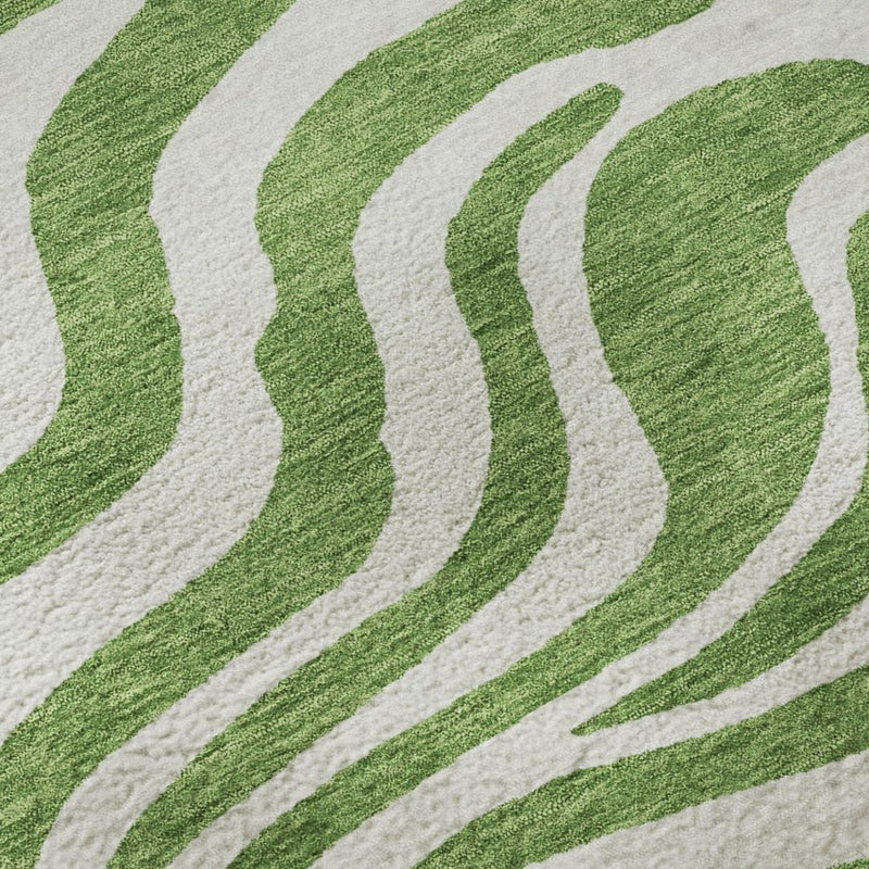 8' Green And Ivory Animal Print Washable Round Rug With UV Protection