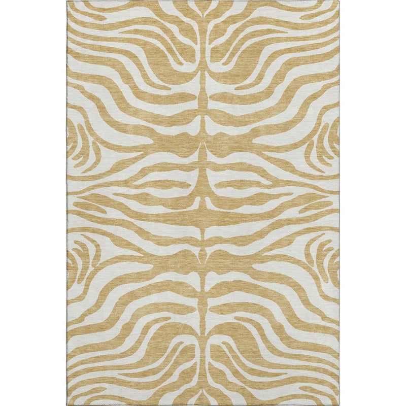 5' X 8' Gold And Ivory Animal Print Washable Area Rug With UV Protection