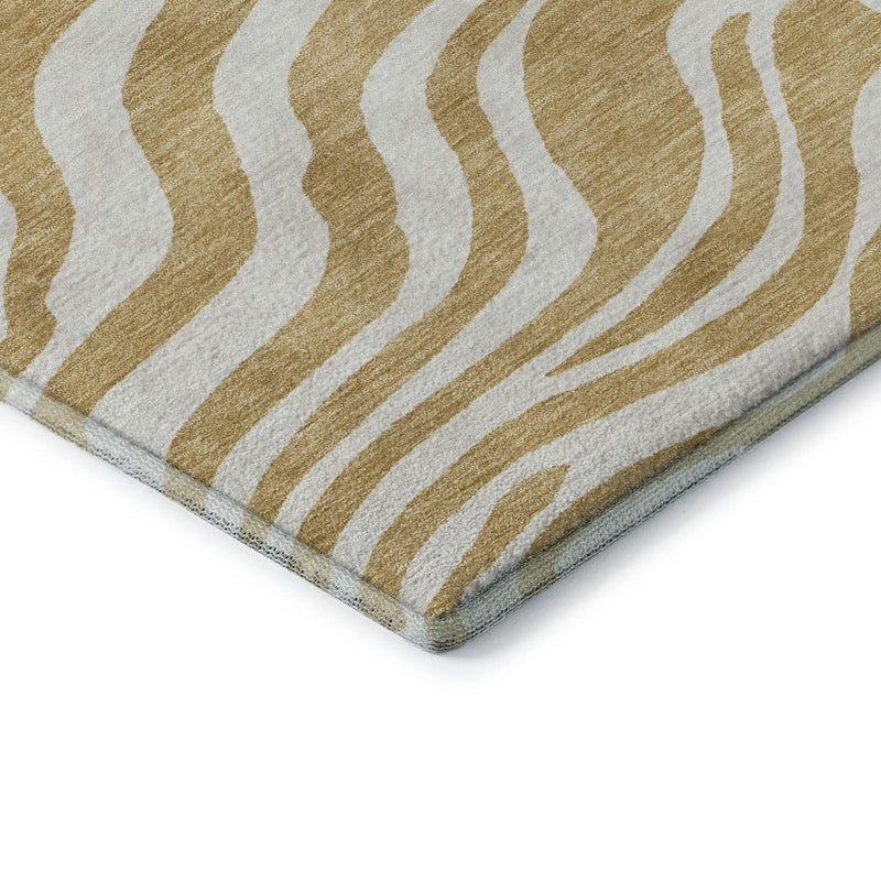 5' X 8' Gold And Ivory Animal Print Washable Area Rug With UV Protection