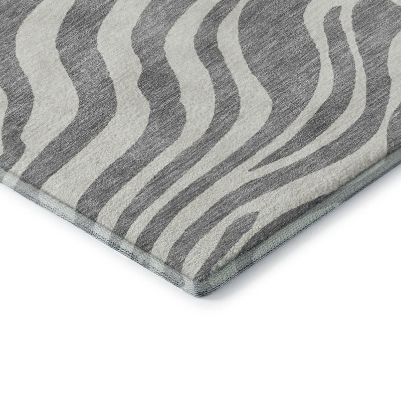 9' X 12' Gray And Ivory Animal Print Washable Area Rug With UV Protection