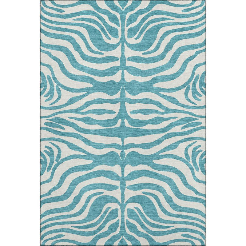 8' X 10' Teal And Ivory Animal Print Washable Area Rug With UV Protection