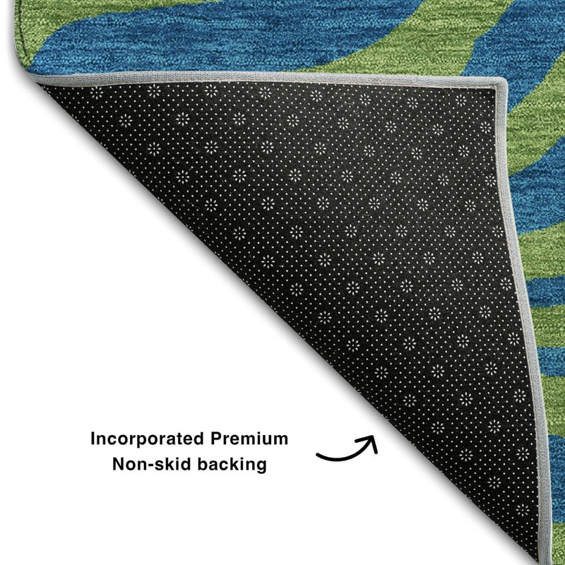 10' X 14' Green And Navy Blue Animal Print Washable Area Rug With UV Protection