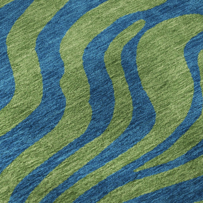 10' X 14' Green And Navy Blue Animal Print Washable Area Rug With UV Protection