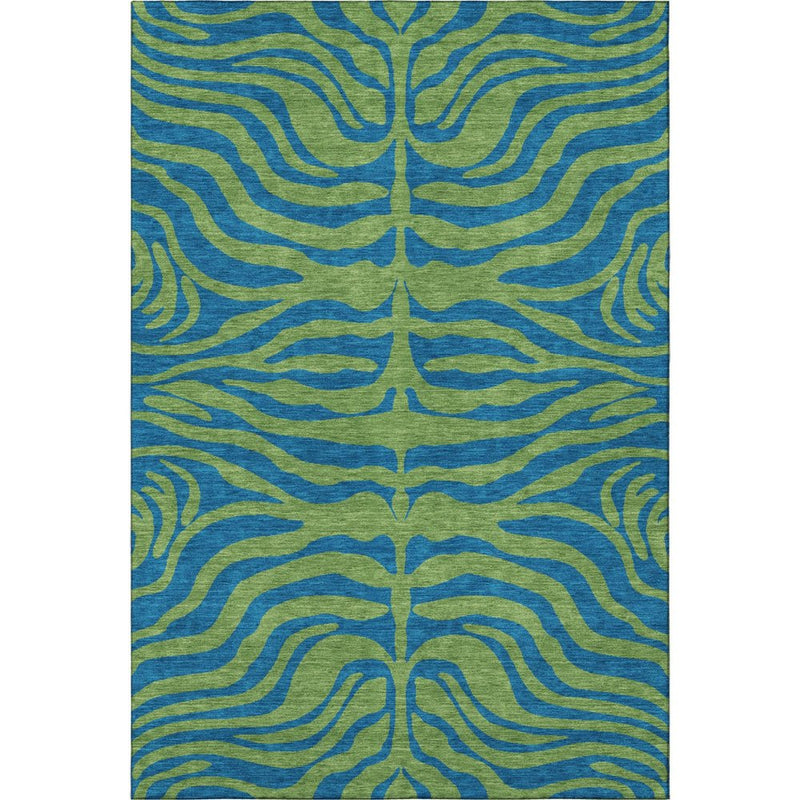 10' X 14' Green And Navy Blue Animal Print Washable Area Rug With UV Protection