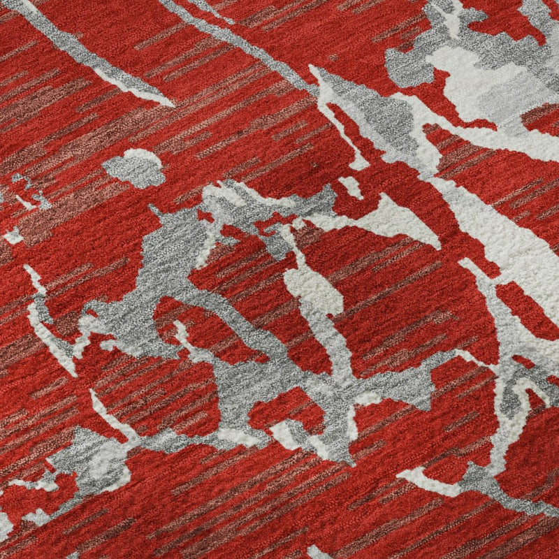 10' X 14' Red Gray And Ivory Striped Washable Area Rug With UV Protection