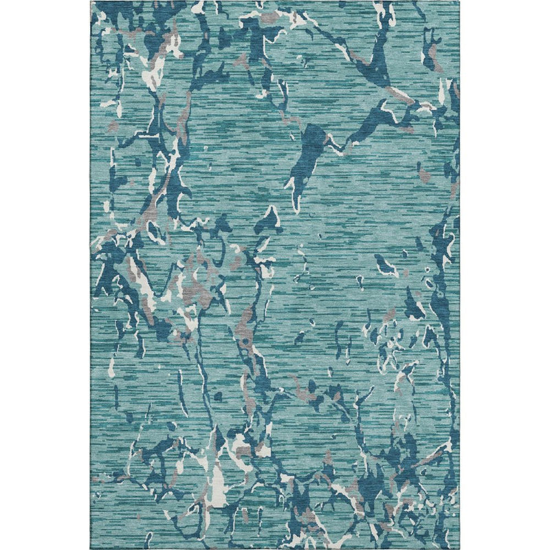 10' X 14' Teal Ivory And Gray Striped Washable Area Rug With UV Protection
