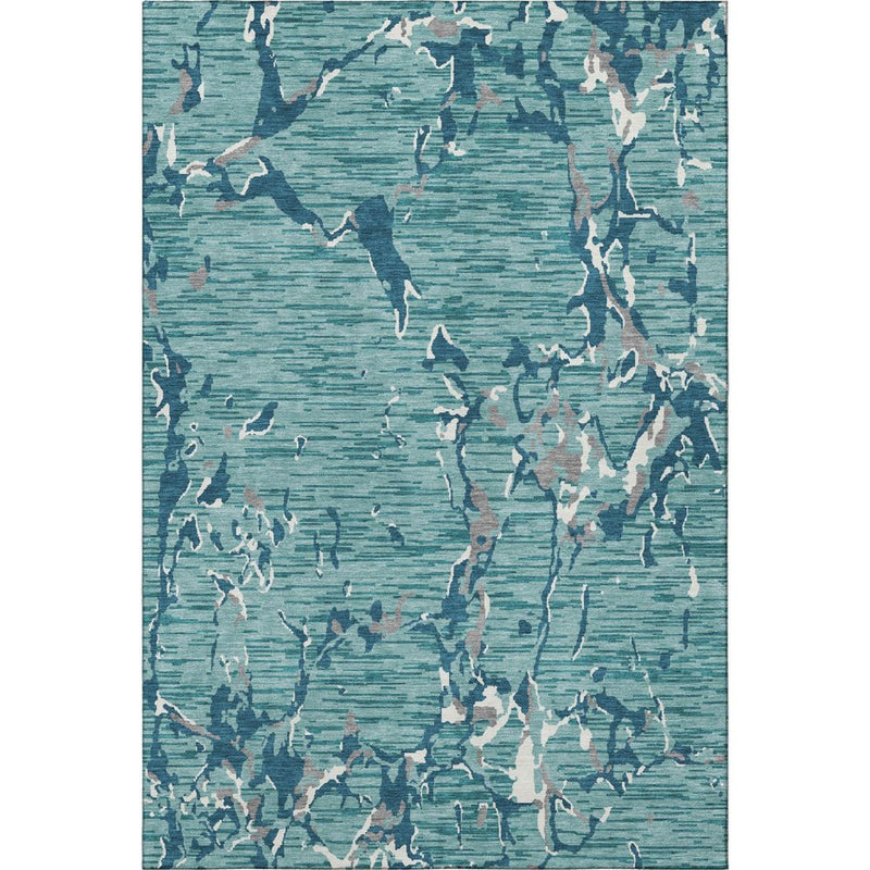 10' X 14' Teal Ivory And Gray Striped Washable Area Rug With UV Protection