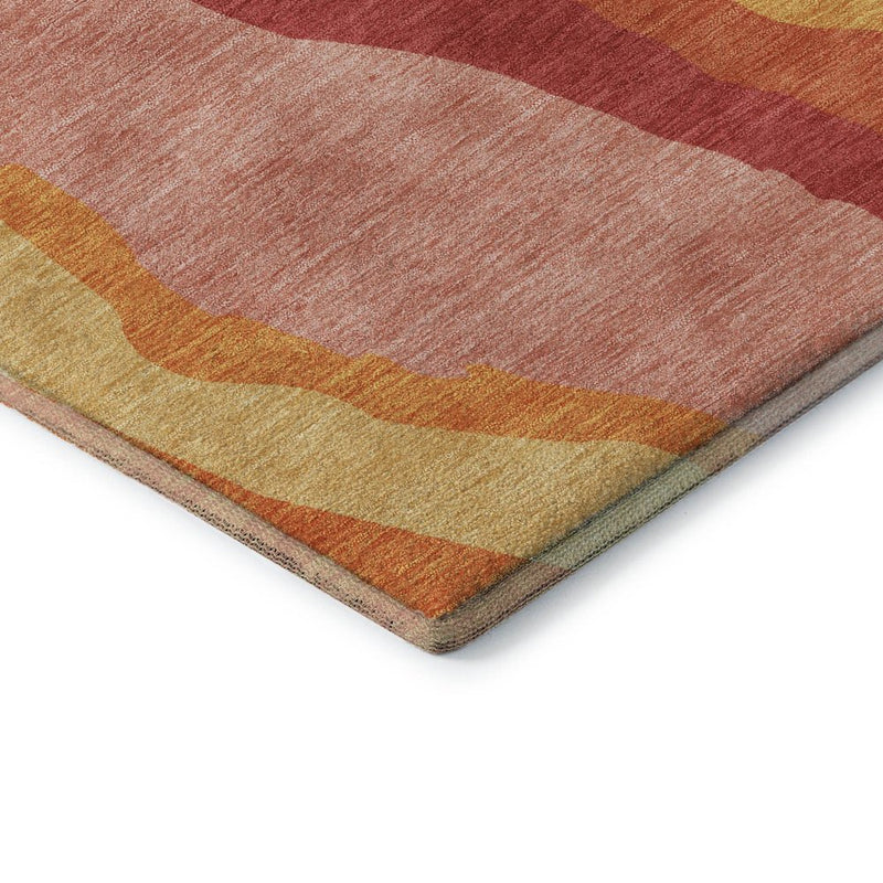 8' Blush Orange And Wheat Abstract Washable Round Rug With UV Protection