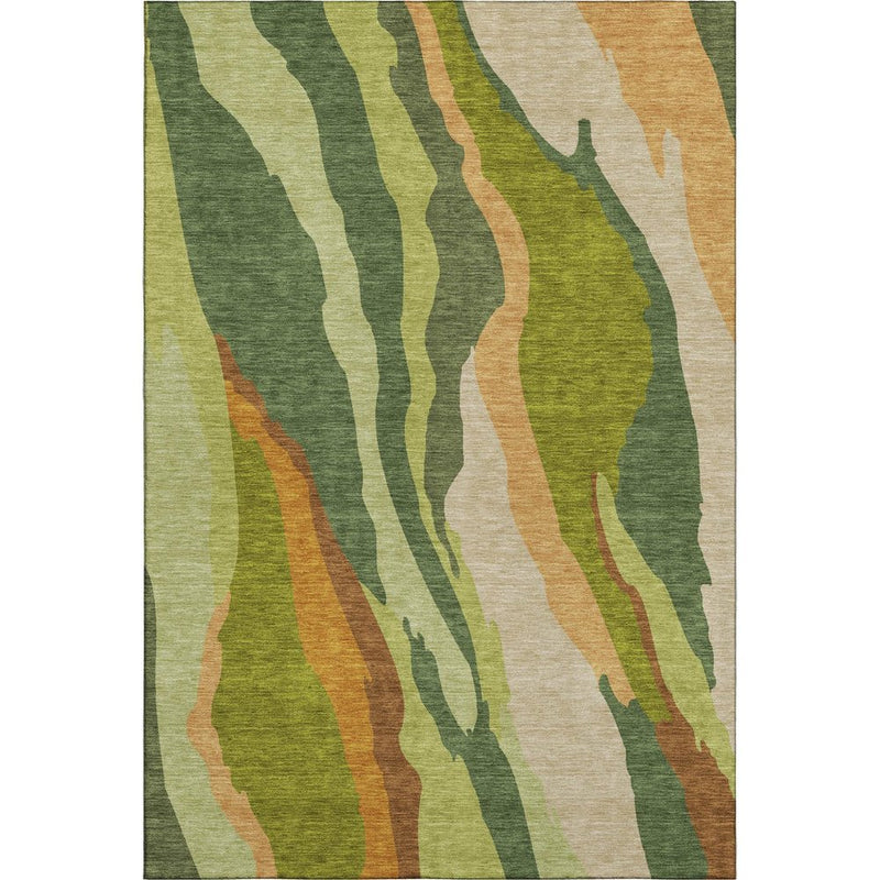 10' X 14' Green Copper And Peach Abstract Washable Area Rug With UV Protection
