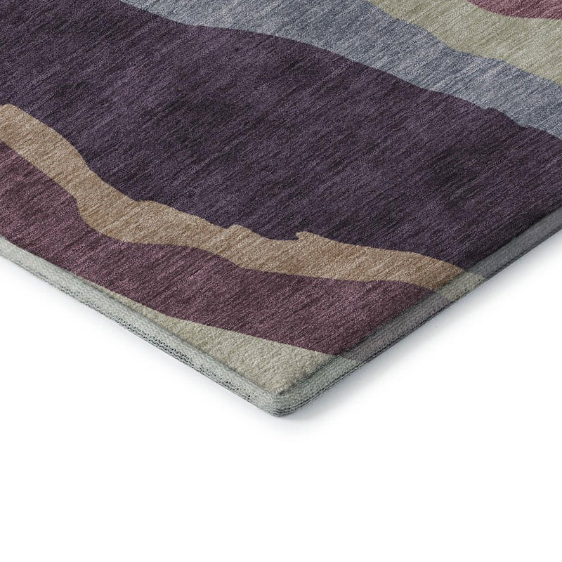 9' X 12' Plum Ivory And Gray Abstract Washable Area Rug With UV Protection