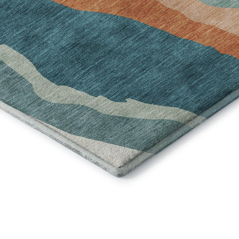 8' X 10' Teal Orange And Ivory Abstract Washable Area Rug With UV Protection