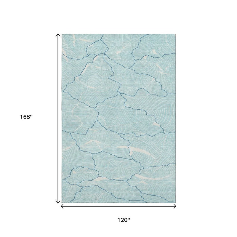 10' X 14' Aqua Teal And Ivory Abstract Washable Area Rug With UV Protection