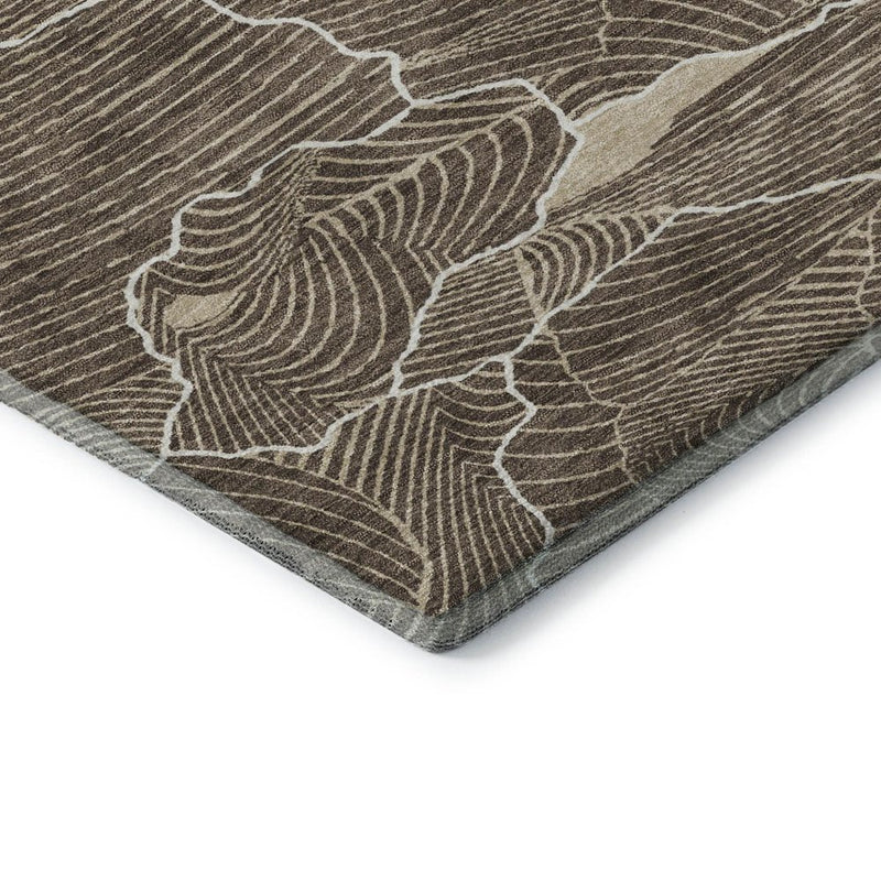 5' X 8' Brown Beige And Ivory Abstract Washable Area Rug With UV Protection