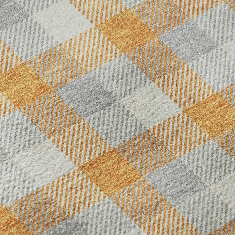 8' X 10' Orange Ivory And Gray Plaid Washable Area Rug With UV Protection