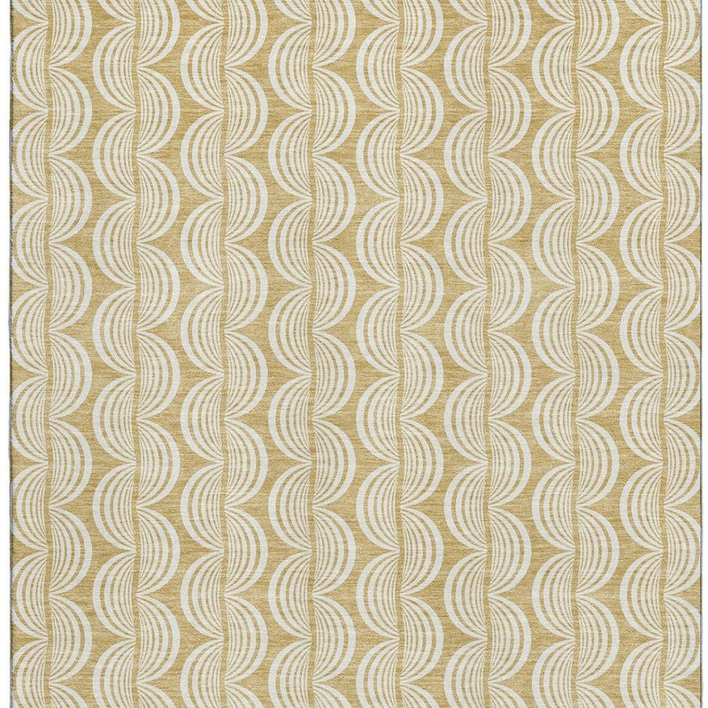 9' X 12' Gold And Ivory Ogee Washable Area Rug With UV Protection
