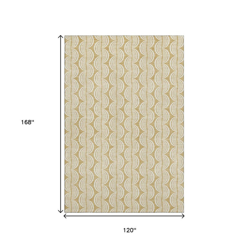 10' X 14' Gold And Ivory Ogee Washable Area Rug With UV Protection