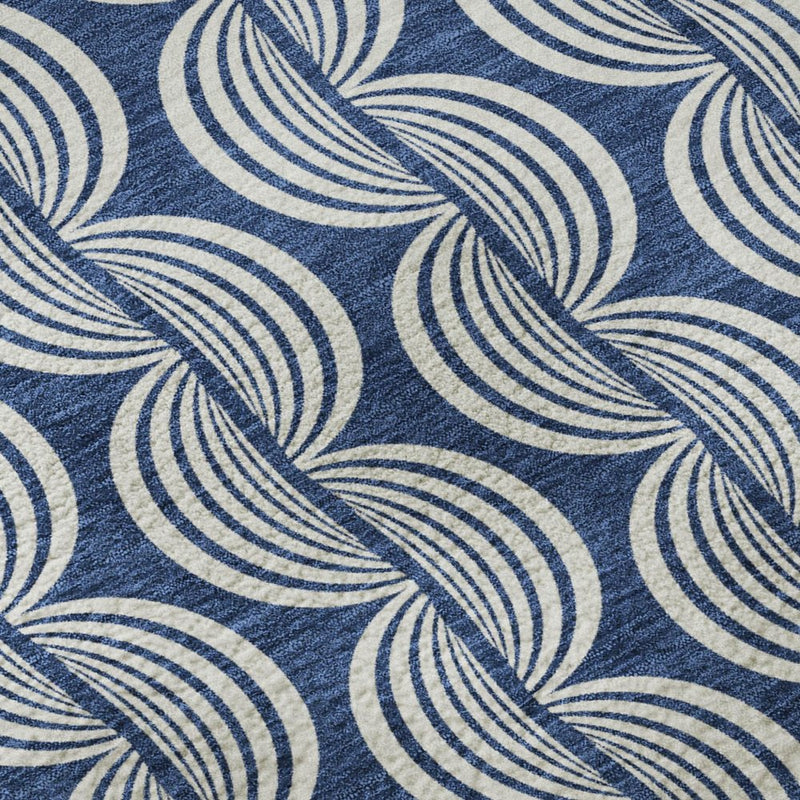 8' X 10' Navy Blue And Ivory Ogee Washable Area Rug With UV Protection