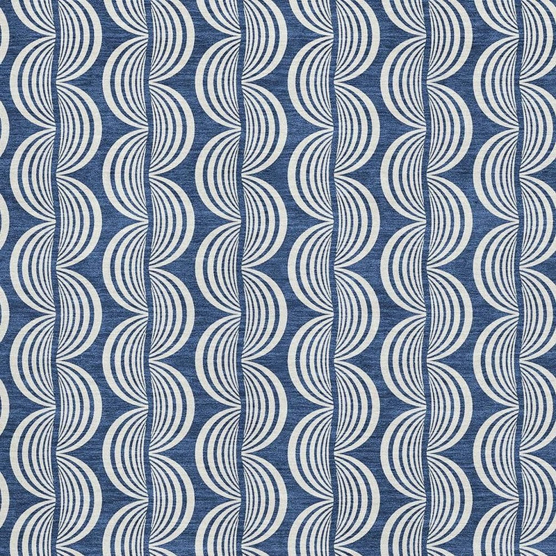 8' X 10' Navy Blue And Ivory Ogee Washable Area Rug With UV Protection