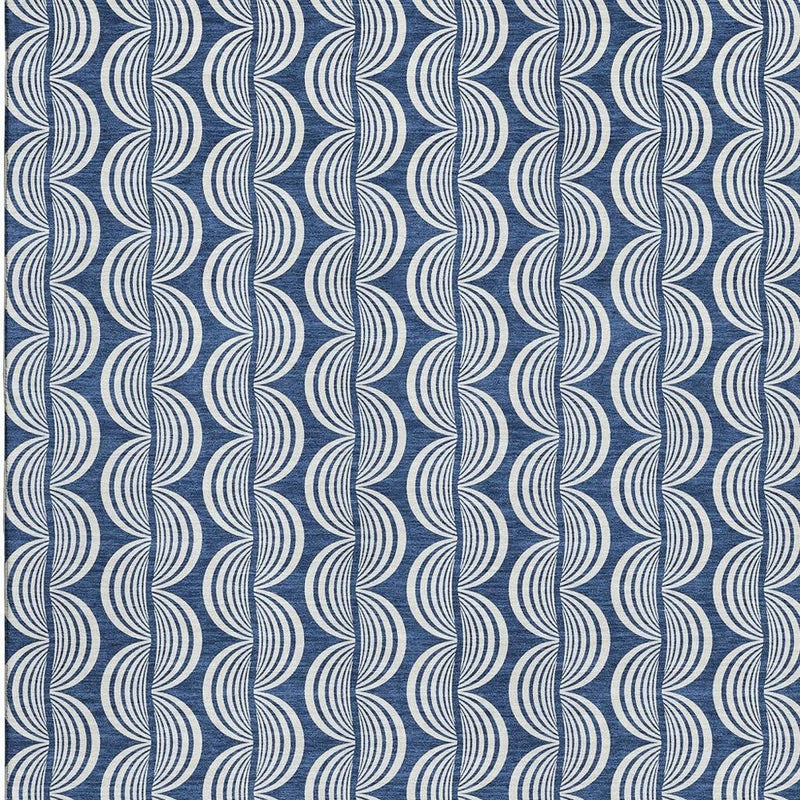 8' X 10' Navy Blue And Ivory Ogee Washable Area Rug With UV Protection